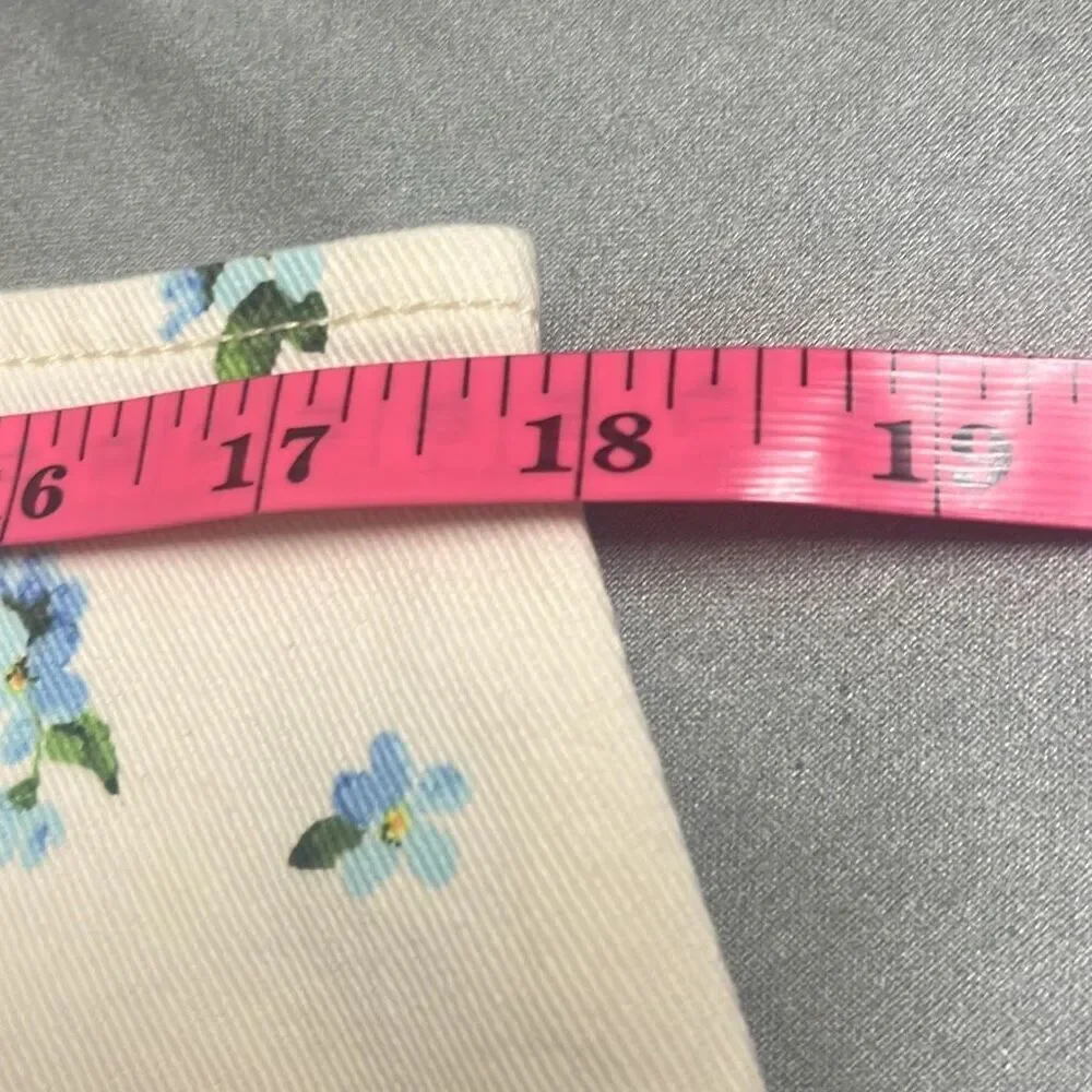Revolve Weworewhat Ivory Blue‎ Floral Cut Out Belted Mini Denim Skirt Large NWT